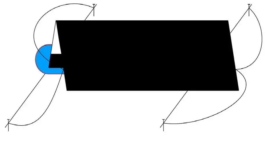 Schéma étape 6 — Unroll the 4 ropes towards the stakes