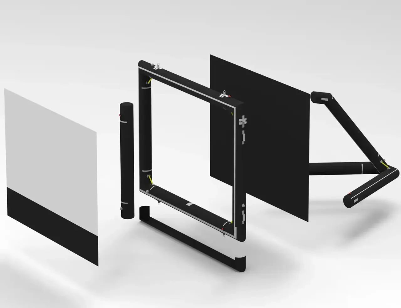 Exploded view of a airtight inflatable cinema screen, ‘Hallucine’ — made from high-tenacity polyamide fabric derived from car airbags (2005)