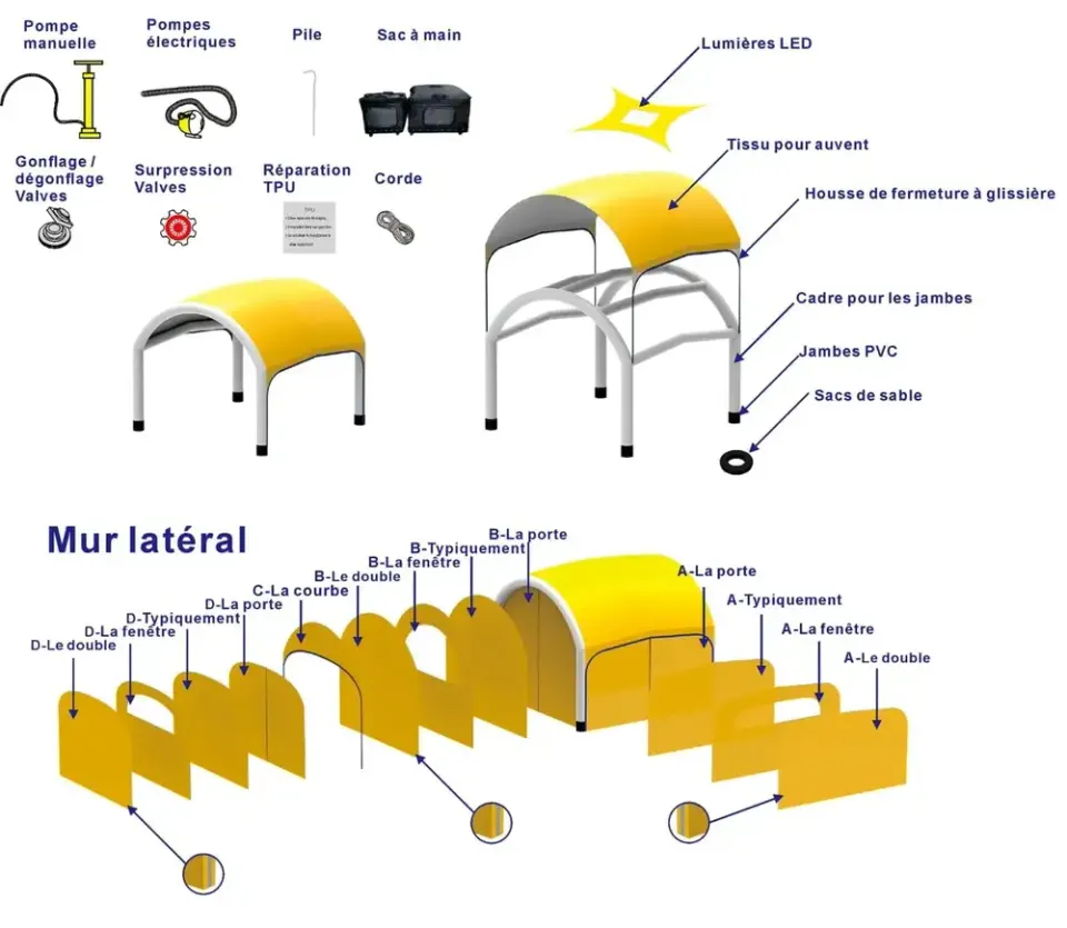 Exploded view of the technical components of the N inflatable tent