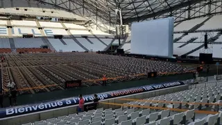 View from the stands of the giant inflatable screen at the Orange Vélodrome Stadium in Marseille